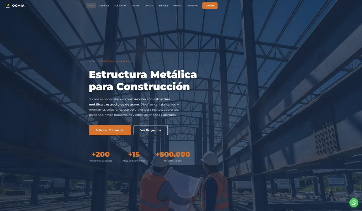 OCMIA Estructuras Metálicas — Página web de empresa de estructuras metálicas en Colombia