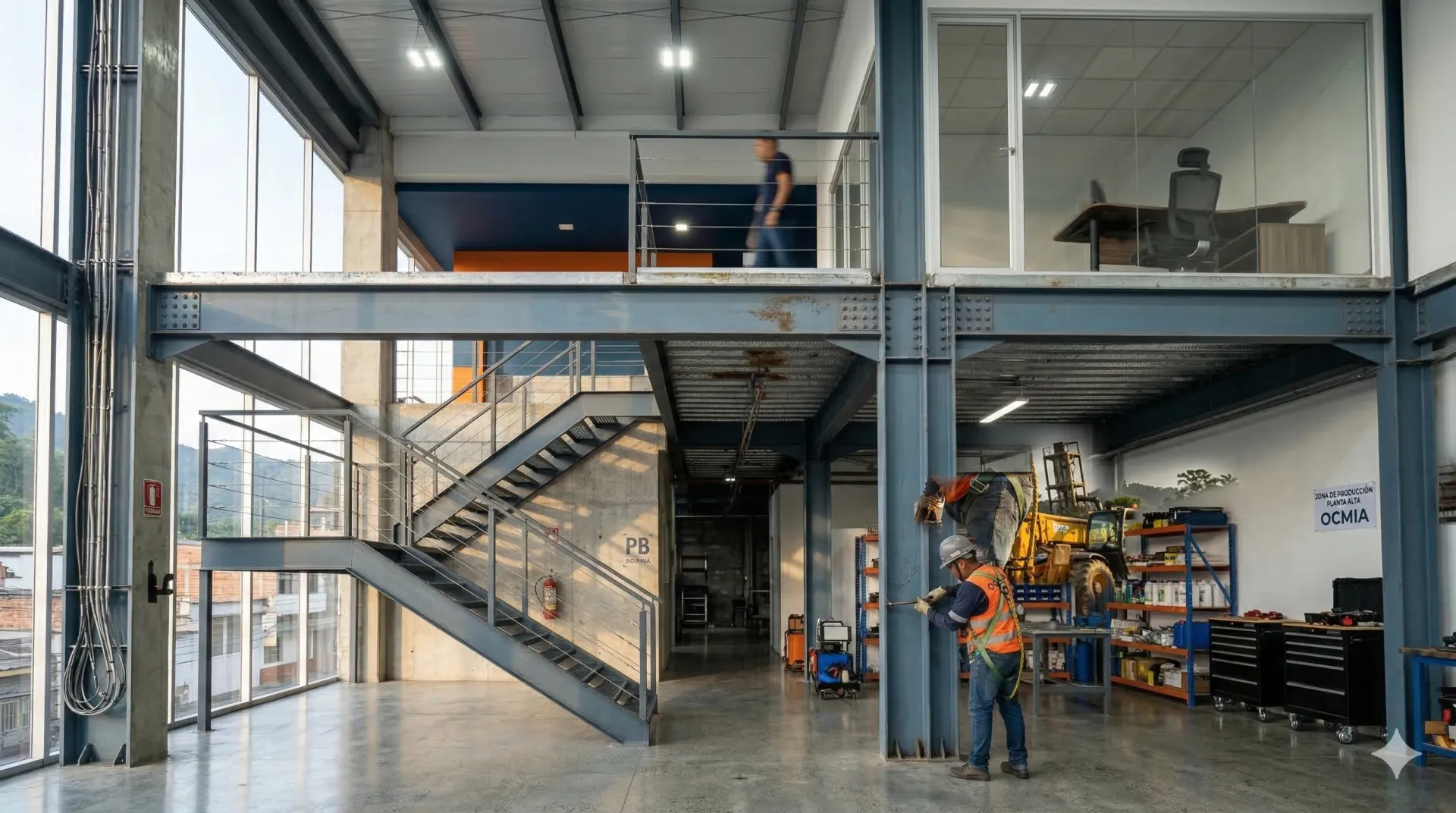 Entrepiso de estructura metálica — losa colaborante con vigas de acero OCMIA