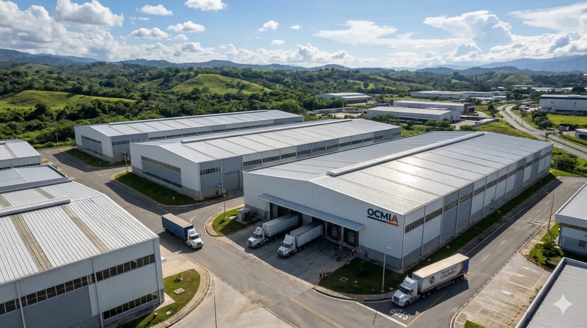 Galpón metálico vista aérea — construcción de galpones con estructura metálica OCMIA