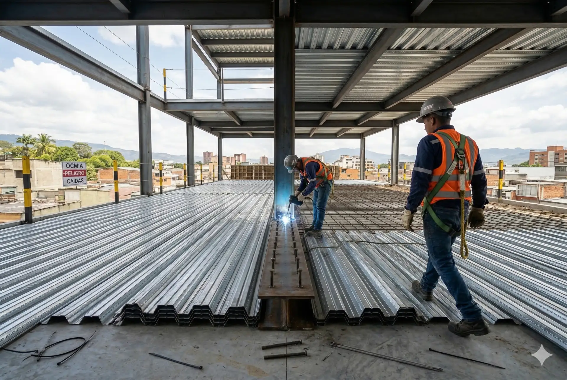 Instalación de estructura para metaldeck — losa metaldeck con vigas de acero OCMIA