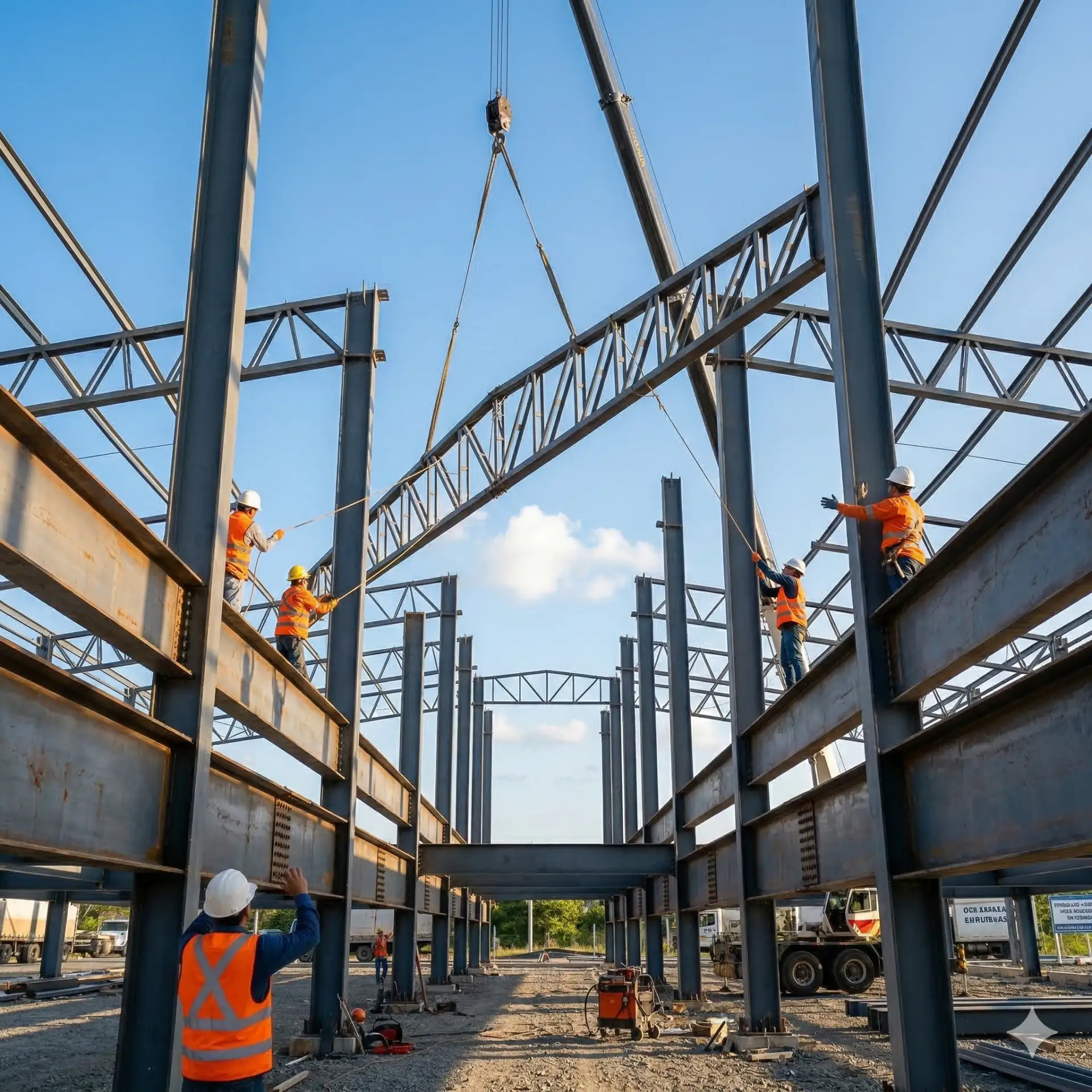 Montaje de estructuras metálicas en obra — grúa e instalación OCMIA